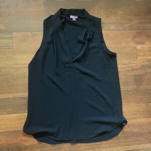 Vince Camuto Pleated V-Neck Sleeveless Black Blouse Womens Size S